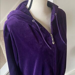 Velour Deep Purple Zip-Up Drawstring Hoodie with  Pockets Size 2X